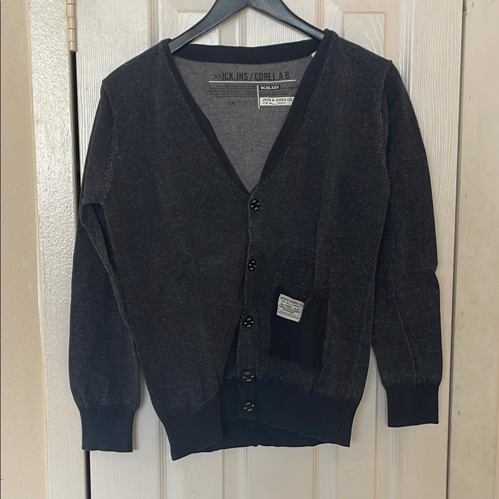 Jack and Jones Cardigan V-Neck Sweater Size Medium In Black/Blue